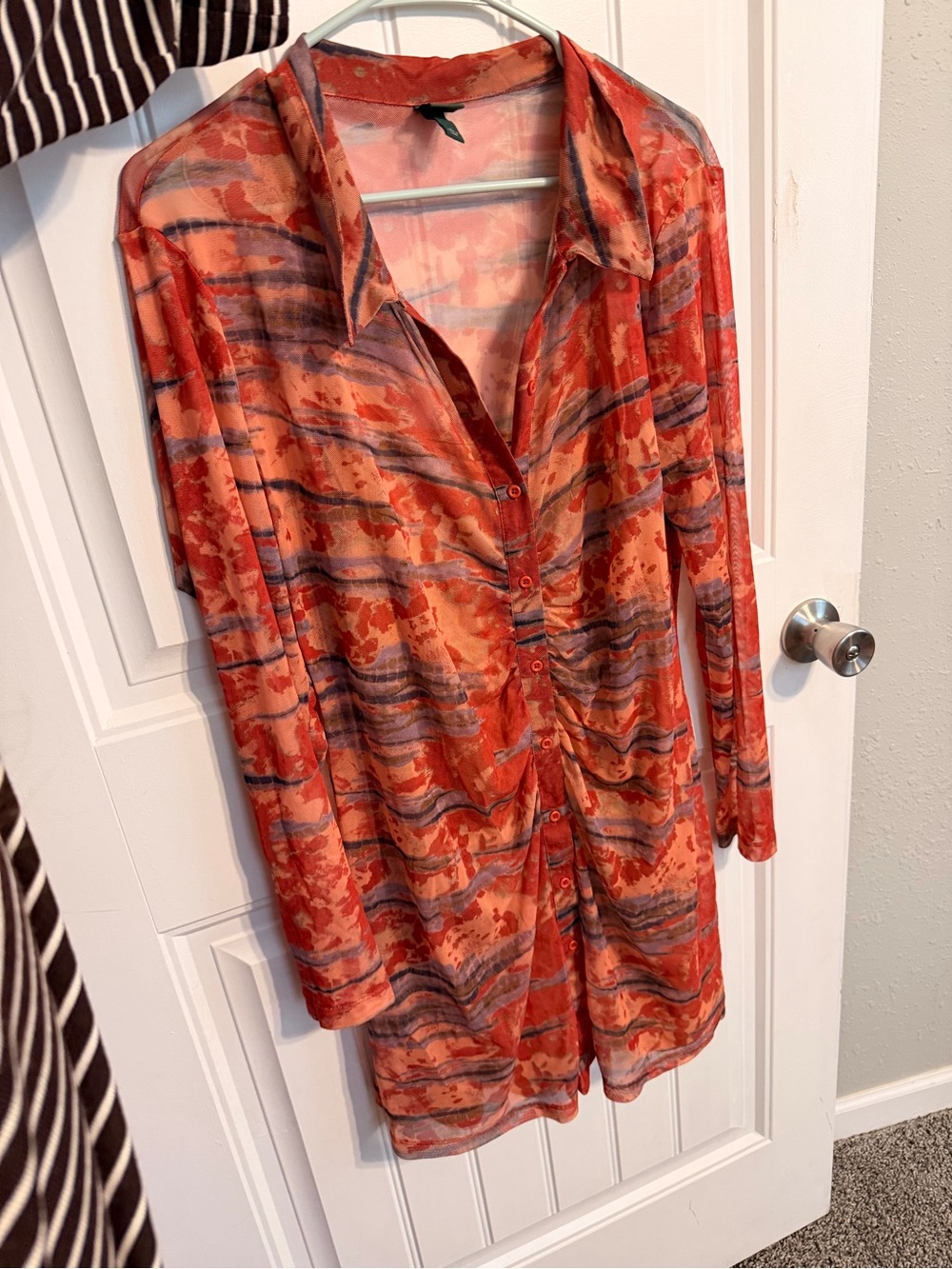 Wild Fable Button-Front Sheer Dress with Slip - Red Abstract
